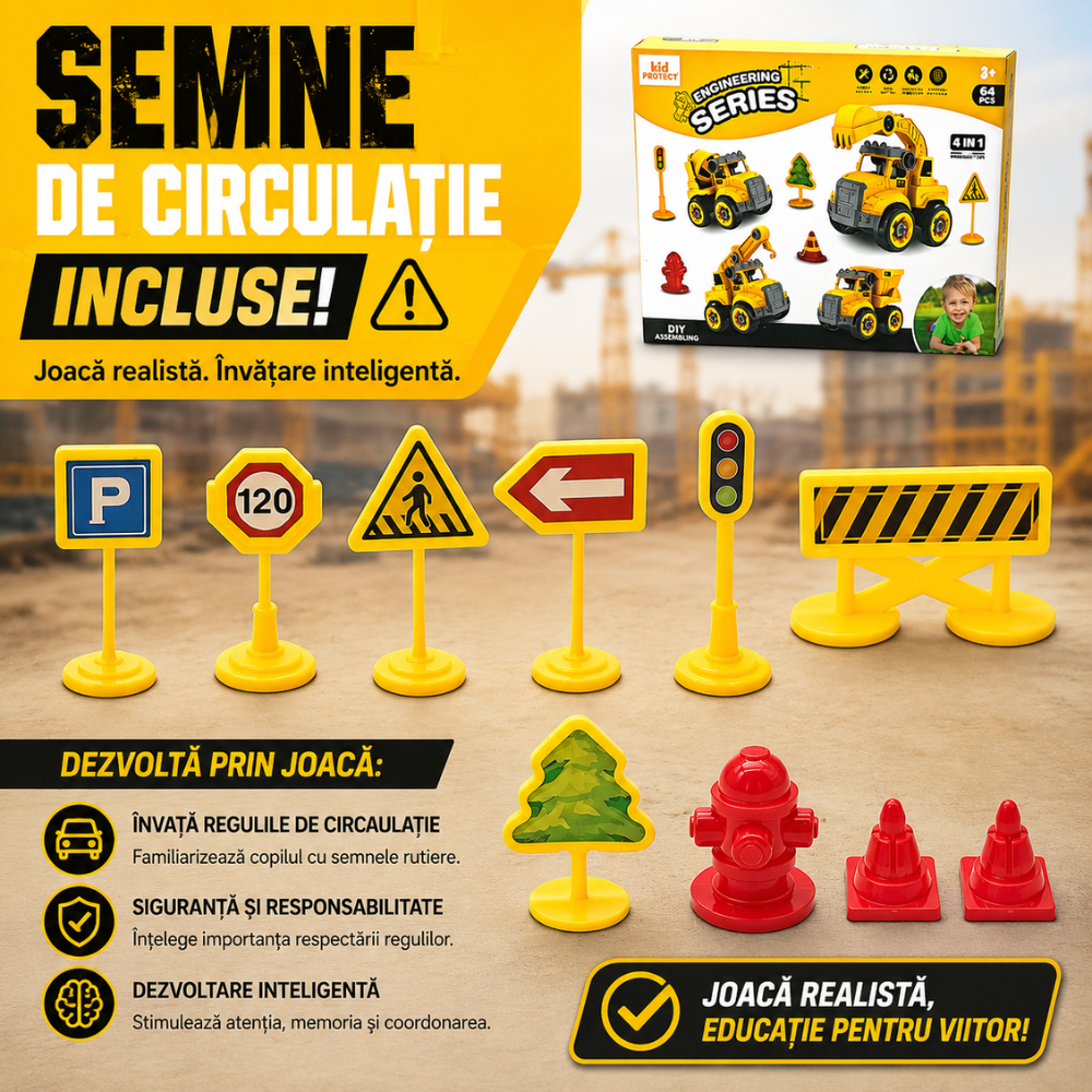 Masinuta Demontabila Pentru Copii 4 in 1, KidProtect Construction Team Builder