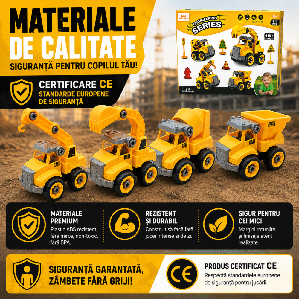 Masinuta Demontabila Pentru Copii 4 in 1, KidProtect Construction Team Builder