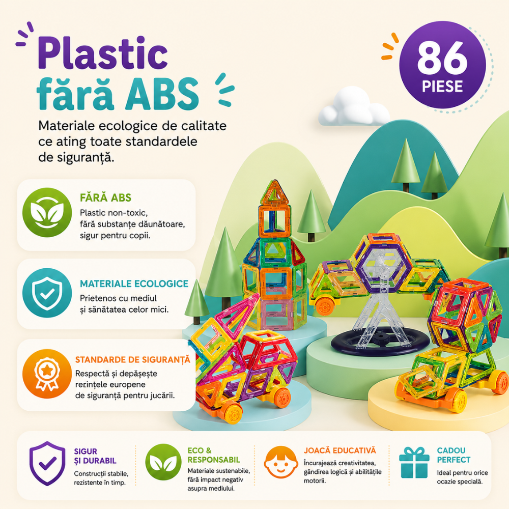 Set Constructie Magnetic Copii KidProtect Mag Hero 86 buc