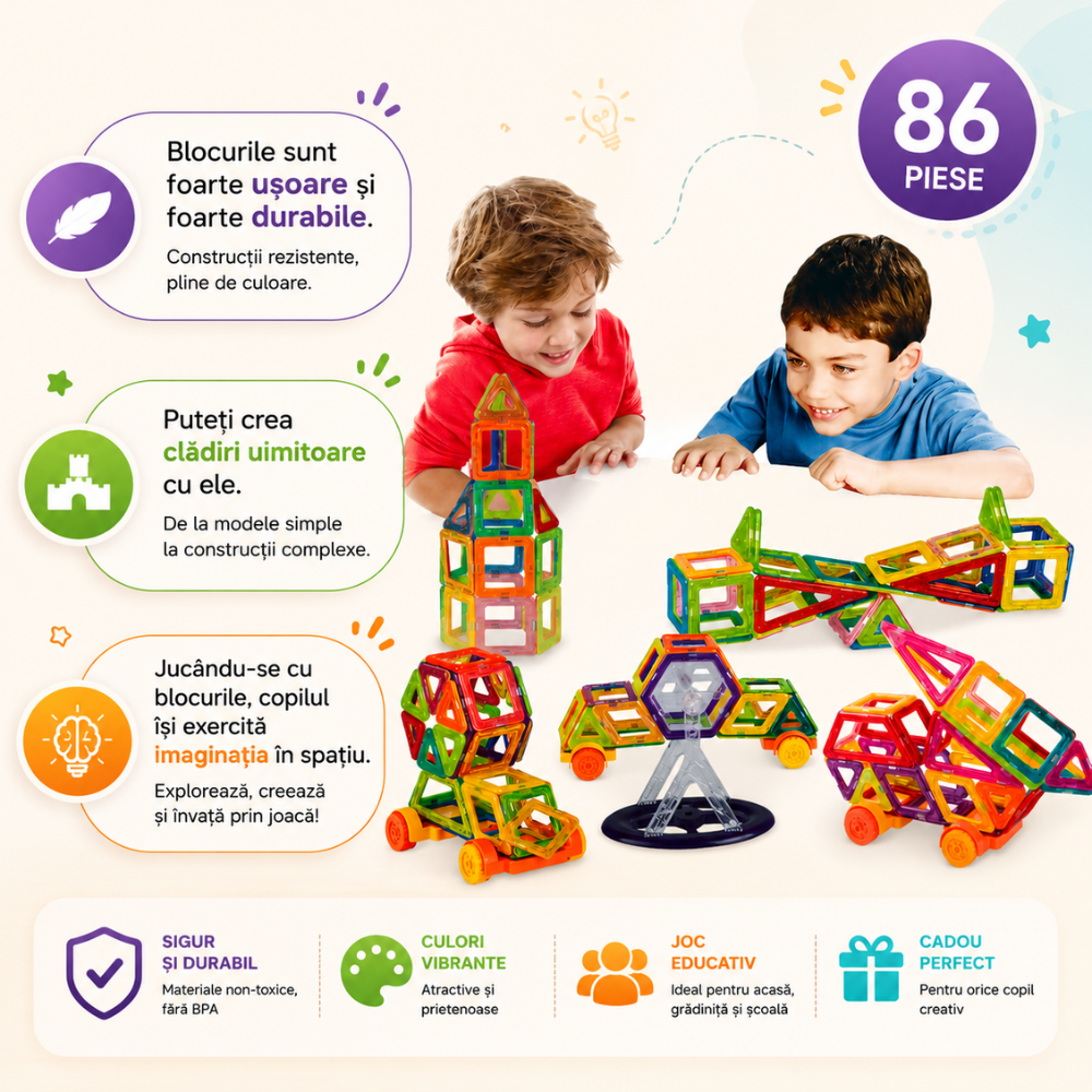 Set Constructie Magnetic Copii KidProtect Mag Hero 86 buc