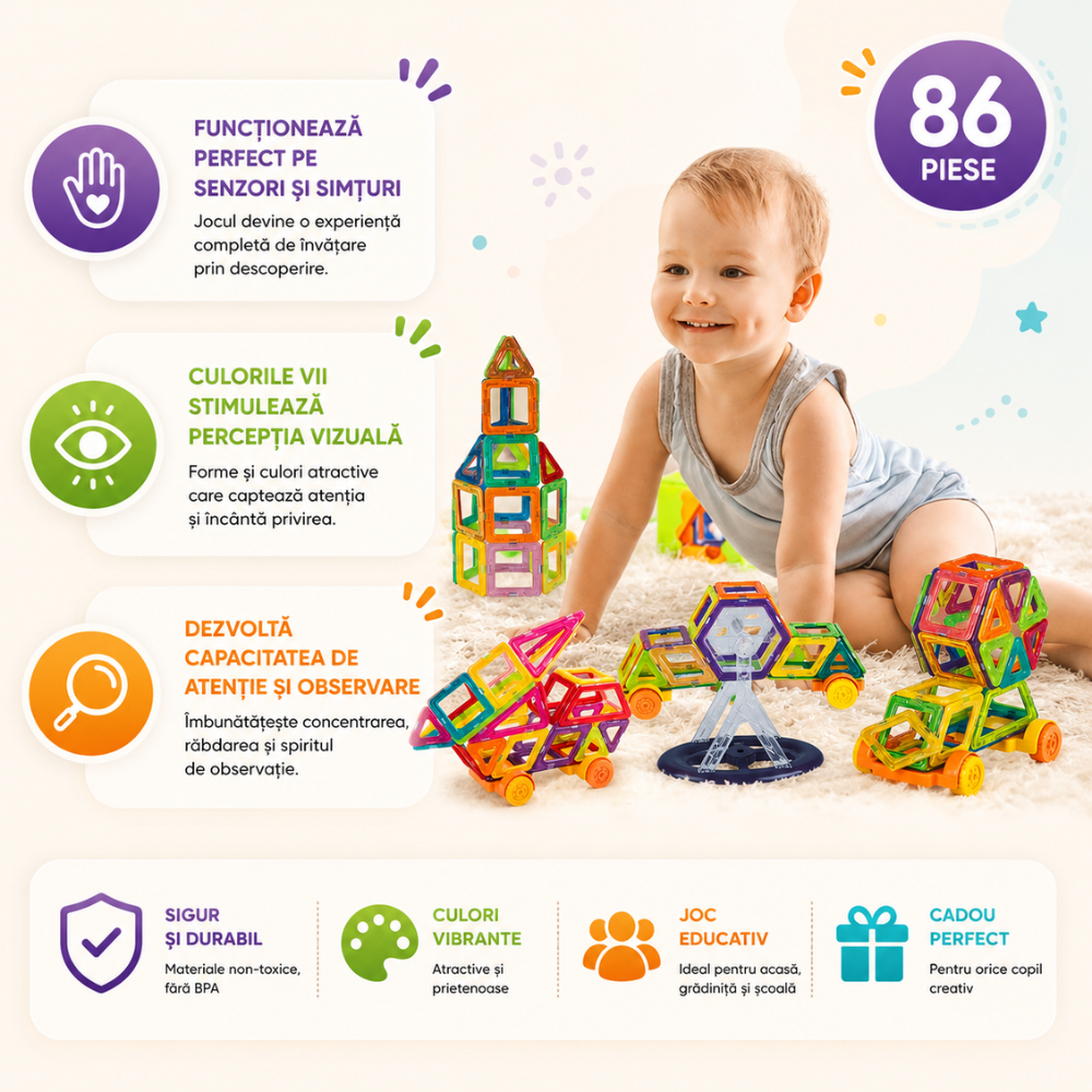 Set Constructie Magnetic Copii KidProtect Mag Hero 86 buc