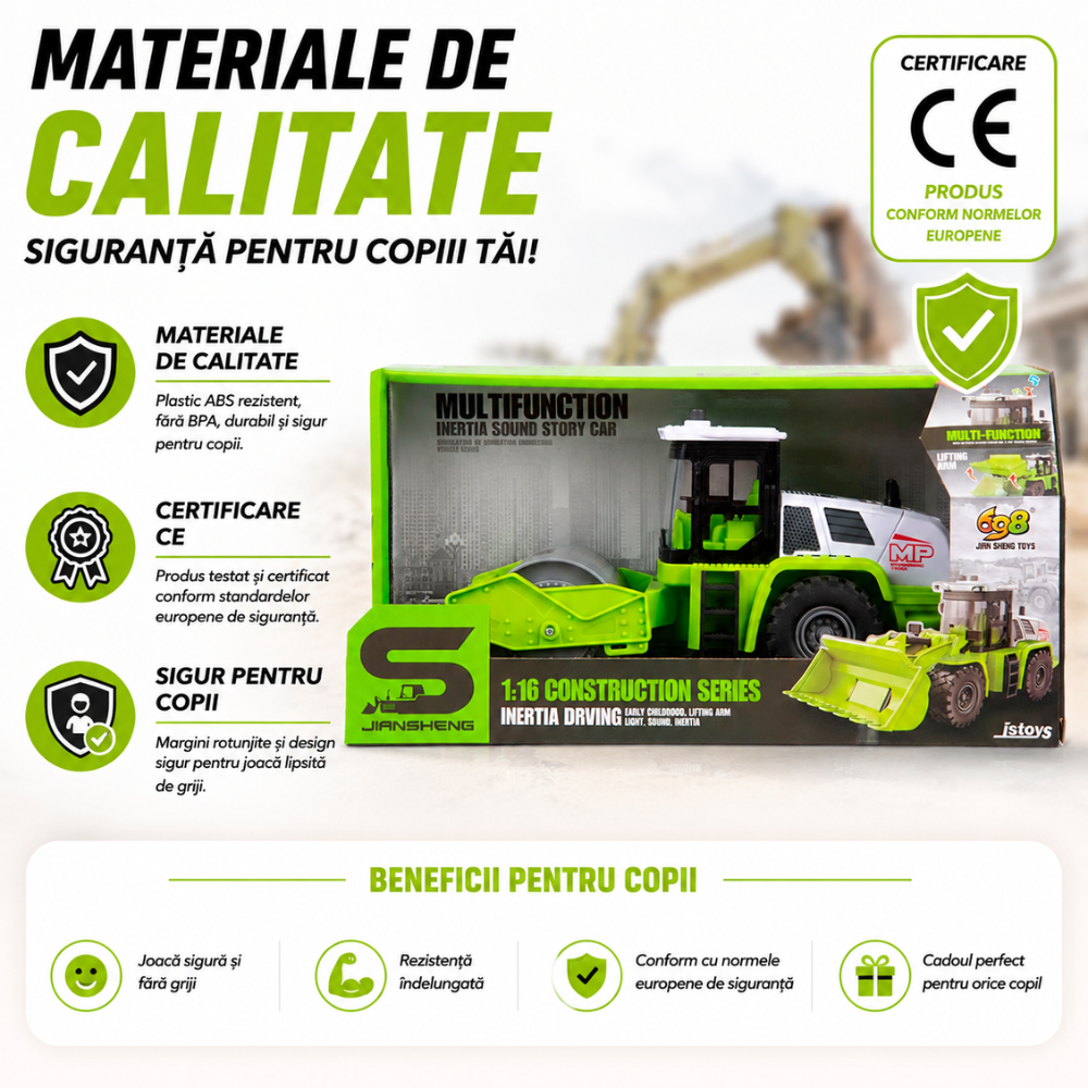 Echipament de Constructie Tip Compactor de Drumuri De Jucarie Pentru Copii, KidProtect Hammer Road