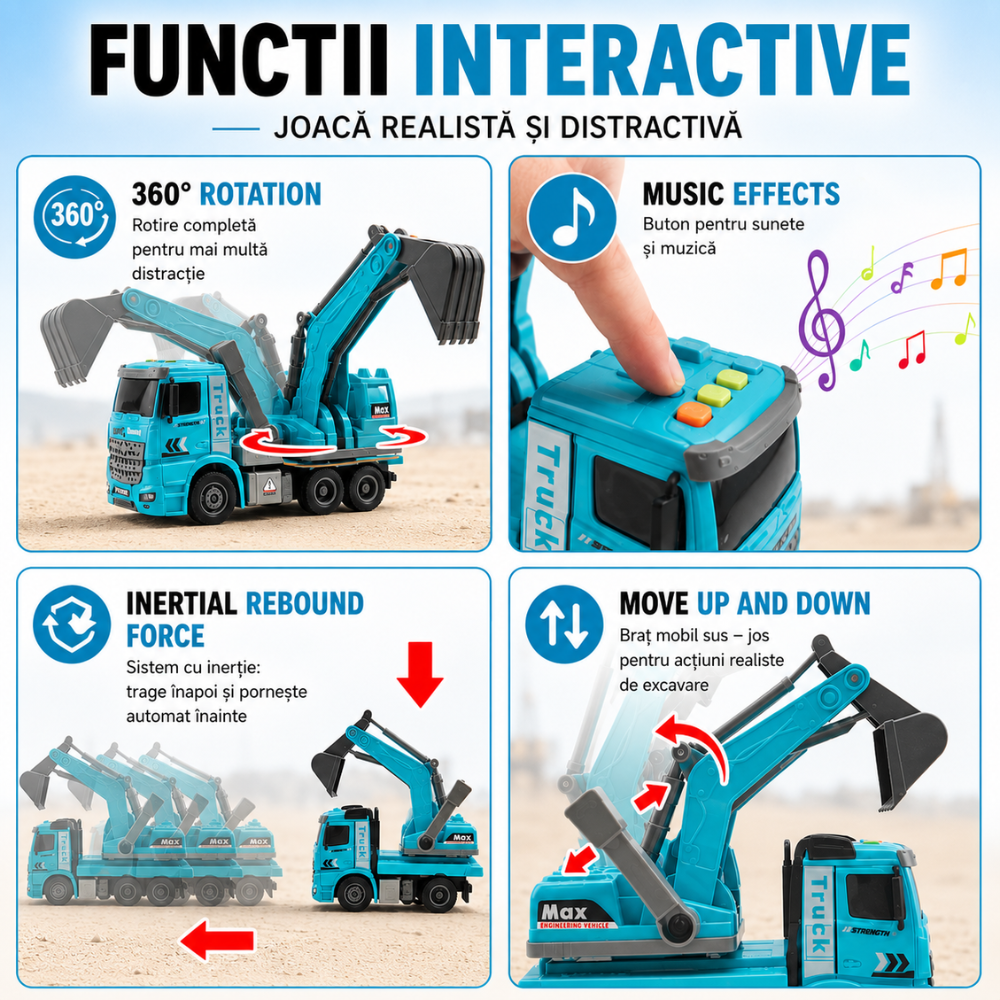 Echipament de Constructie Tip Camion Excavator De Jucarie Pentru Copii KidProtect Truck Digger
