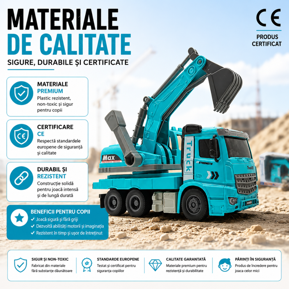 Echipament de Constructie Tip Camion Excavator De Jucarie Pentru Copii KidProtect Truck Digger