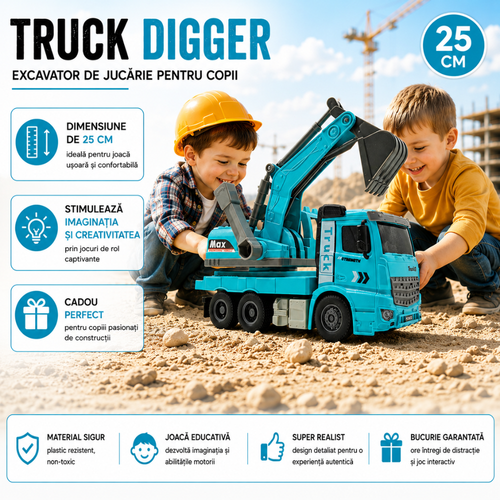 Echipament de Constructie Tip Camion Excavator De Jucarie Pentru Copii KidProtect Truck Digger