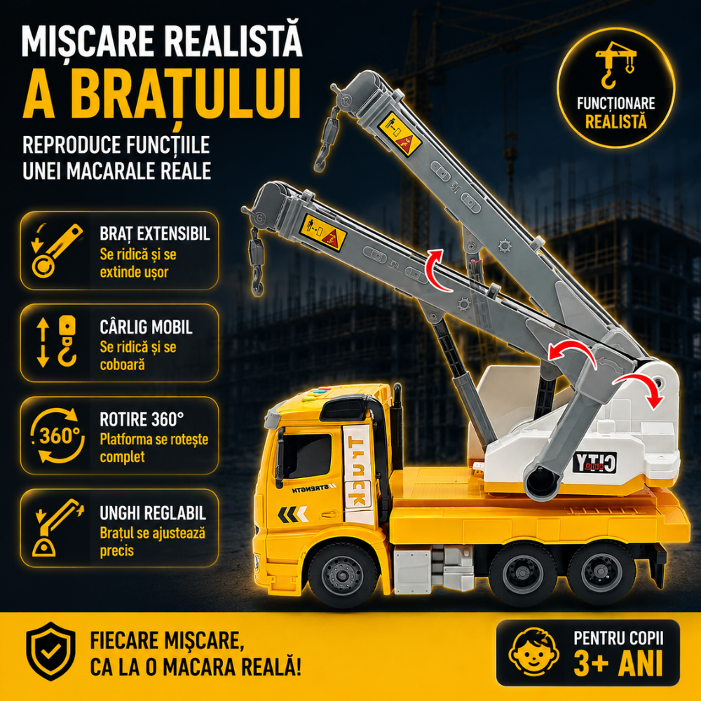 Echipament de Constructie Tip Macara Autopropulsata De Jucarie Pentru Copii KidProtect Crane Runner