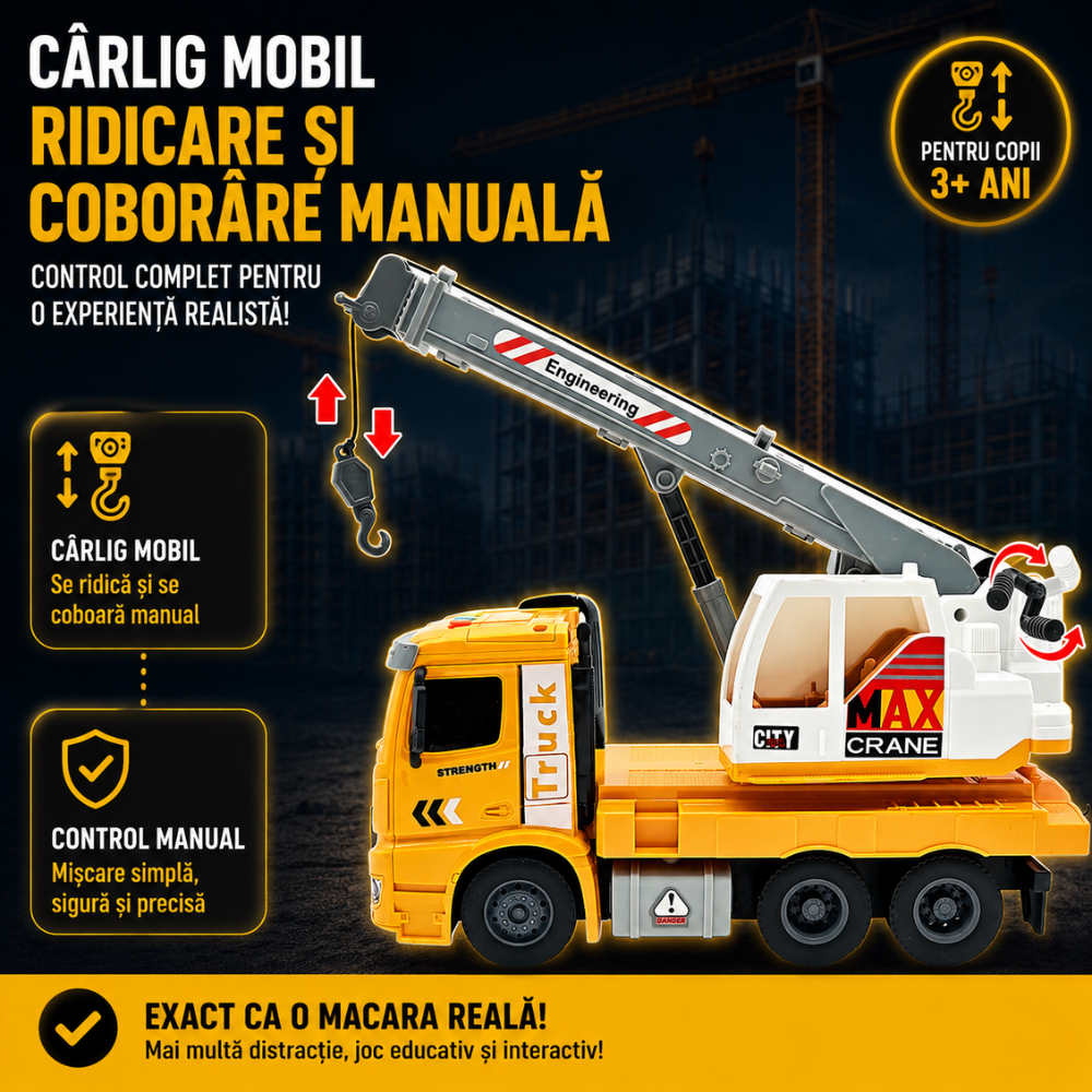 Echipament de Constructie Tip Macara Autopropulsata De Jucarie Pentru Copii KidProtect Crane Runner
