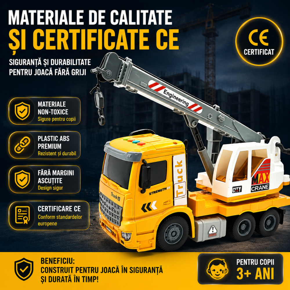 Echipament de Constructie Tip Macara Autopropulsata De Jucarie Pentru Copii KidProtect Crane Runner
