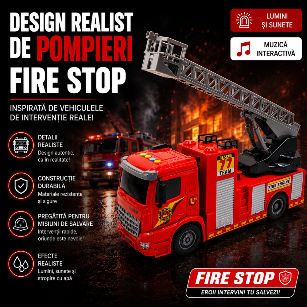 Masina de Pompieri De Jucarie Pentru Copii KidProtect Fire Stop