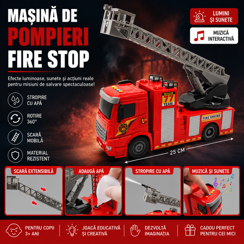 Masina de Pompieri De Jucarie Pentru Copii KidProtect Fire Stop