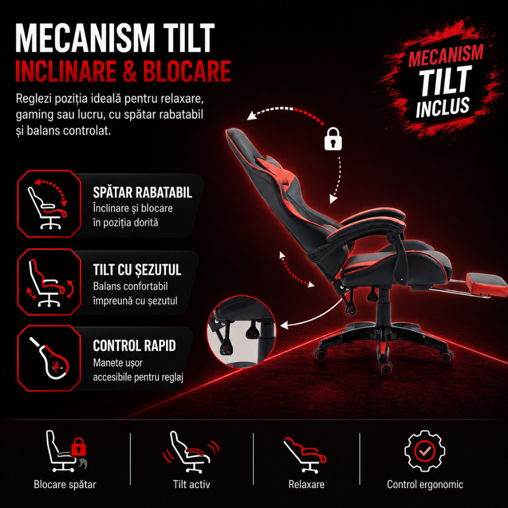 Scaun Gaming Ergonomic KD Home ShadowStrike X2, Rosu