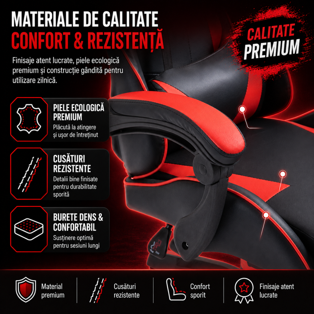 Scaun Gaming Ergonomic KD Home ShadowStrike X2, Rosu