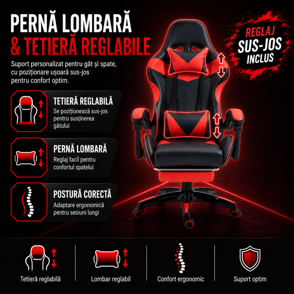 Scaun Gaming Ergonomic KD Home ShadowStrike X2, Rosu