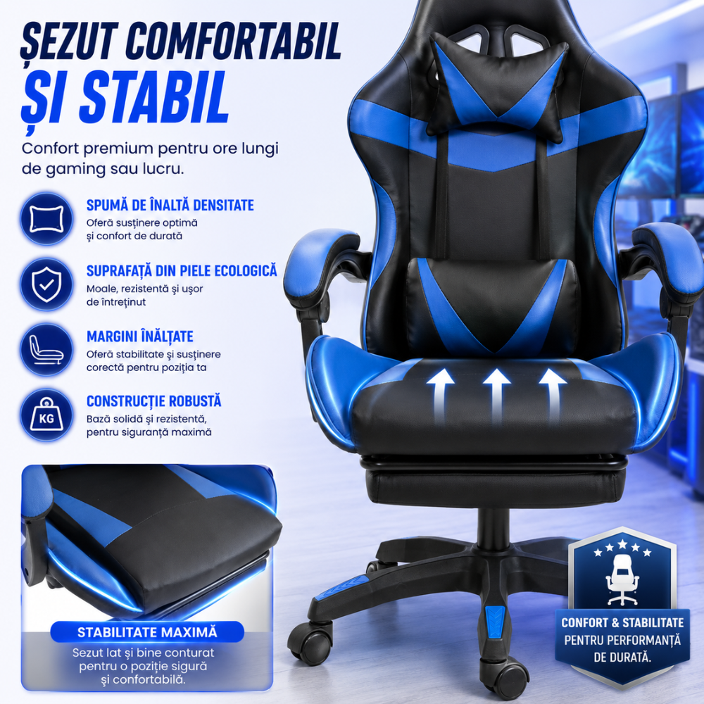 Scaun Gaming Ergonomic KD Home ShadowStrike X3, Albastru