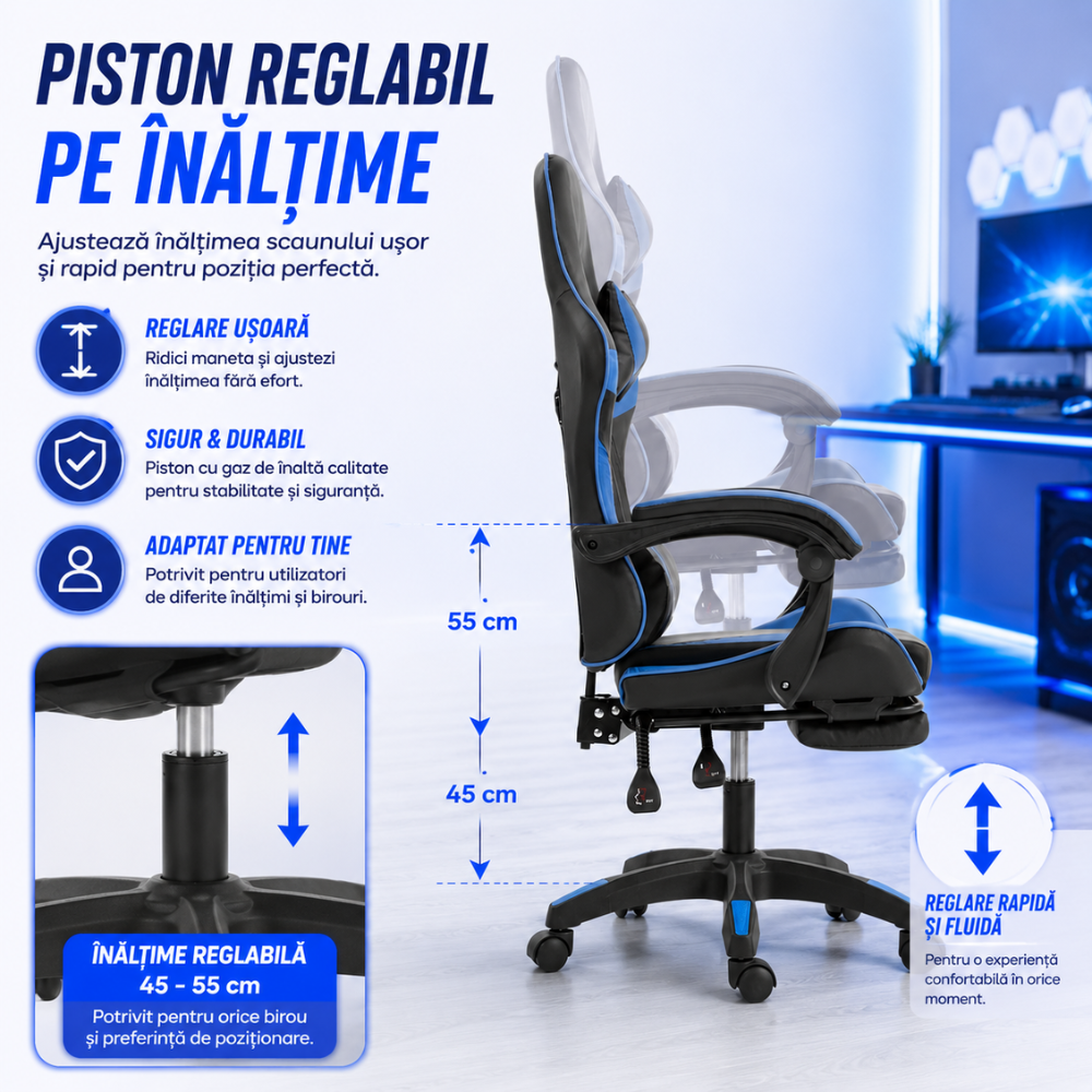 Scaun Gaming Ergonomic KD Home ShadowStrike X3, Albastru