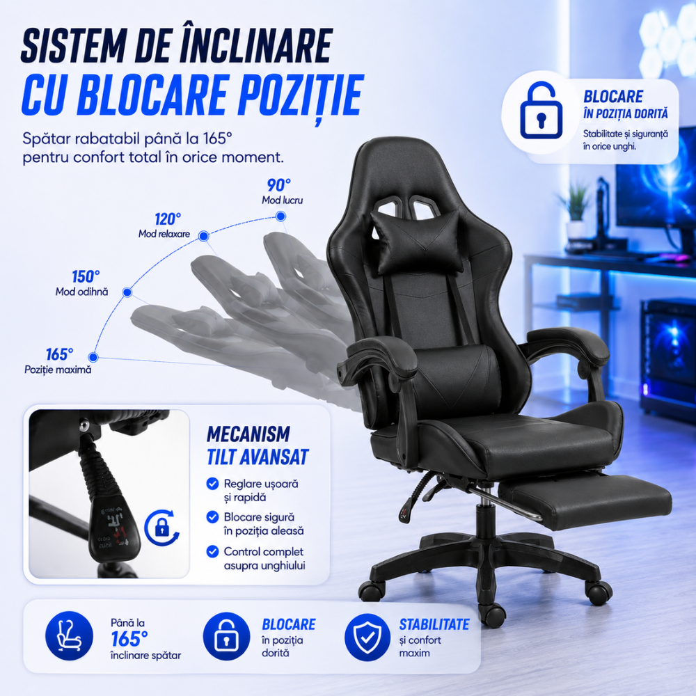 Scaun Gaming Ergonomic KD Home ShadowStrike X3, Negru