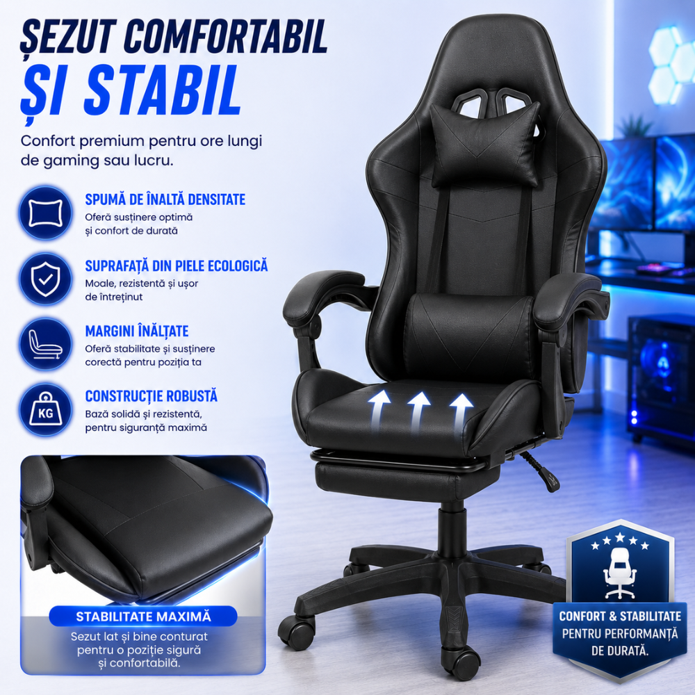 Scaun Gaming Ergonomic KD Home ShadowStrike X3, Negru