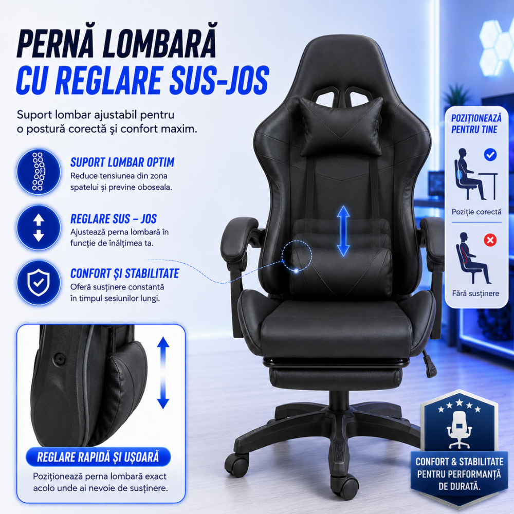 Scaun Gaming Ergonomic KD Home ShadowStrike X3, Negru