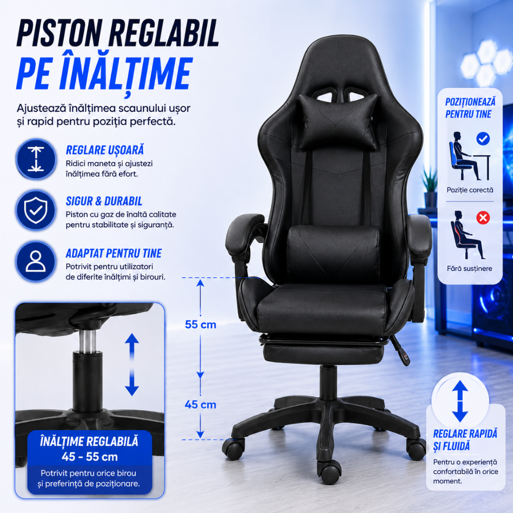 Scaun Gaming Ergonomic KD Home ShadowStrike X3, Negru