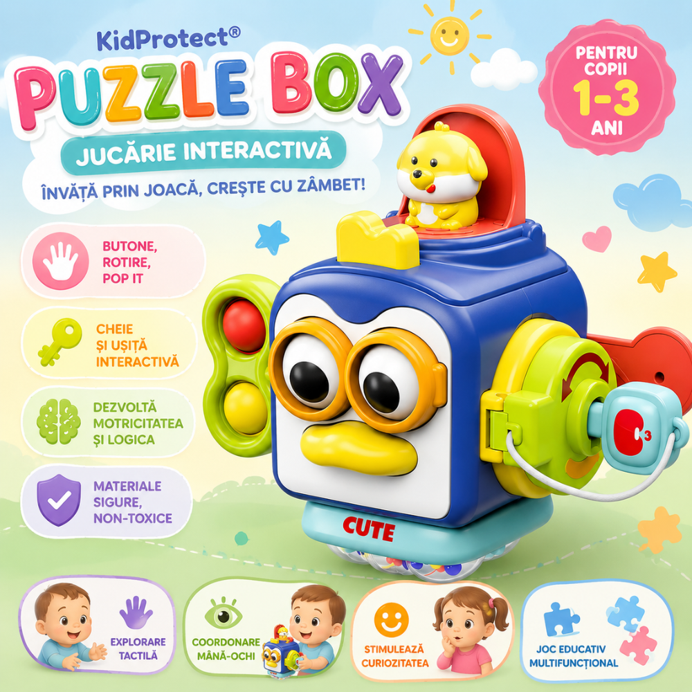 Jucarie Interactiva Bebelusi Montessori KidProtect Puzzle Box