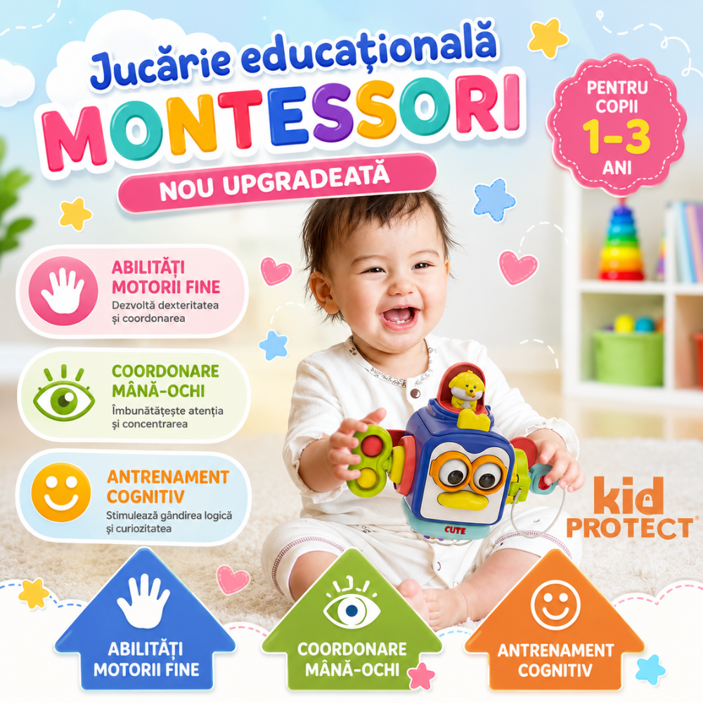 Jucarie Interactiva Bebelusi Montessori KidProtect Puzzle Box