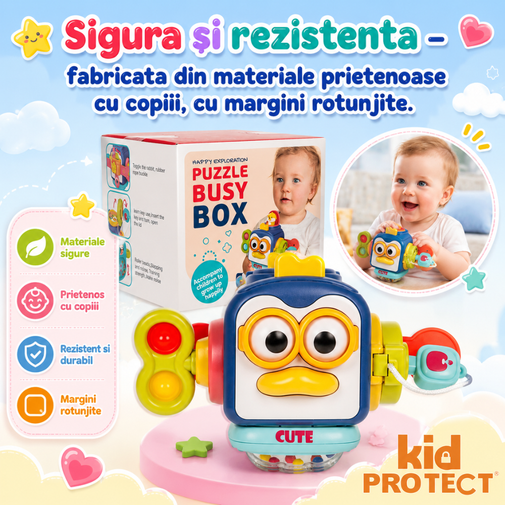 Jucarie Interactiva Bebelusi Montessori KidProtect Puzzle Box