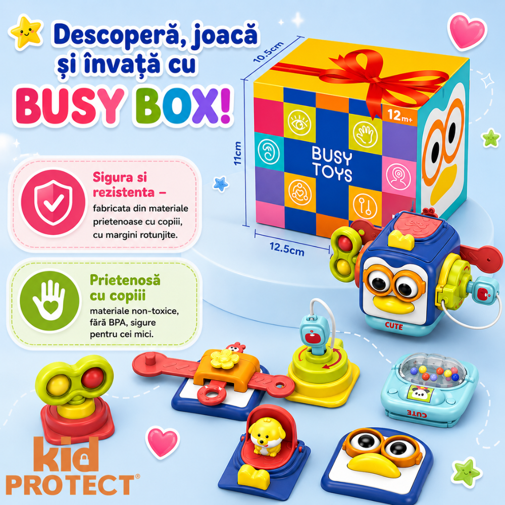 Jucarie Interactiva Bebelusi Montessori KidProtect Puzzle Box