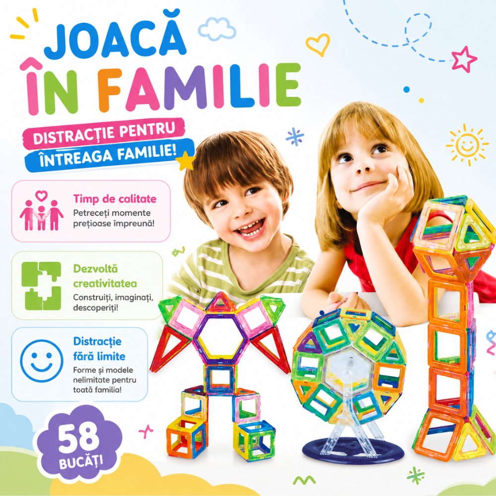 Set Constructie Magnetic Copii KidProtect Mag Hero 58 buc