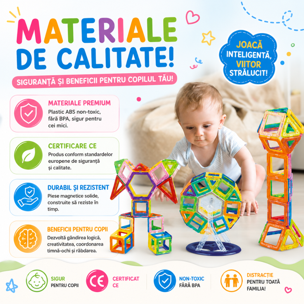 Set Constructie Magnetic Copii KidProtect Mag Hero 58 buc