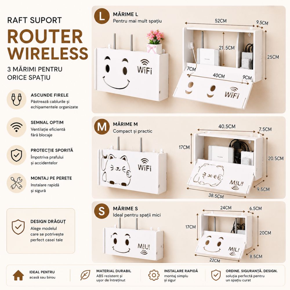Raft Suport Router Wireless Kidprotect, L Max 520x250x95 mm