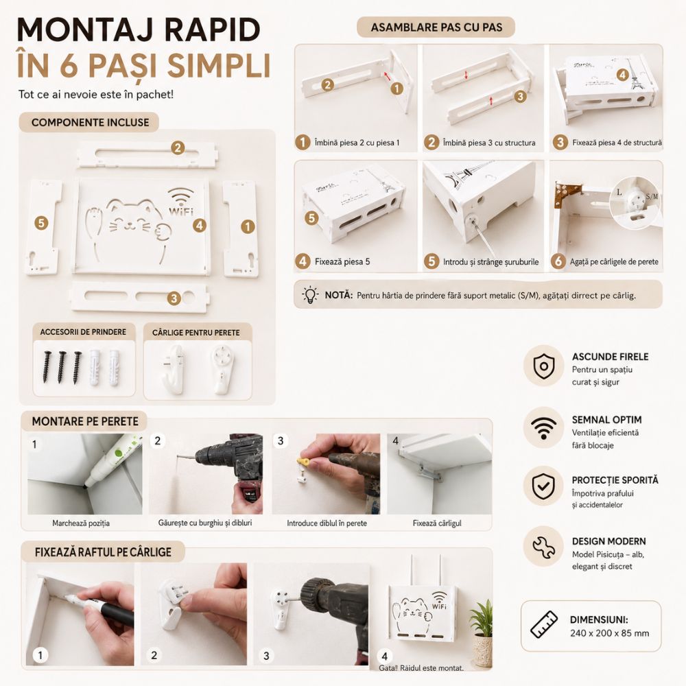 Raft Suport Router Wireless Kidprotect, L Max 520x250x95 mm