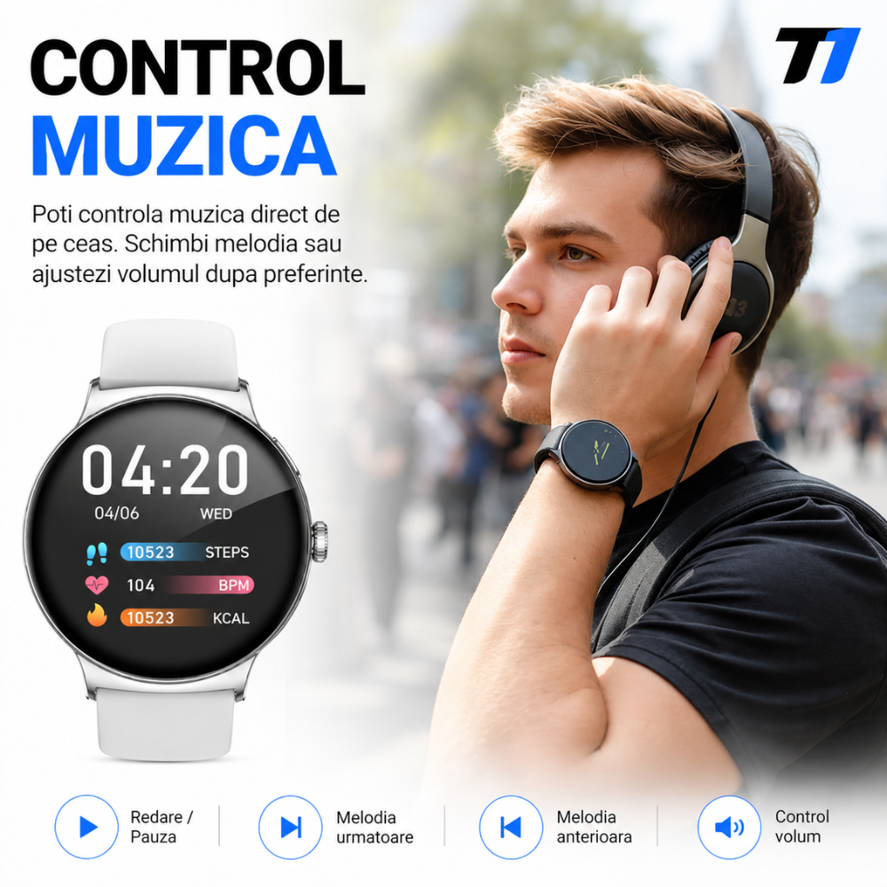 Ceas Smartwatch Barbati TechONE NeoWrist Plus, Negru