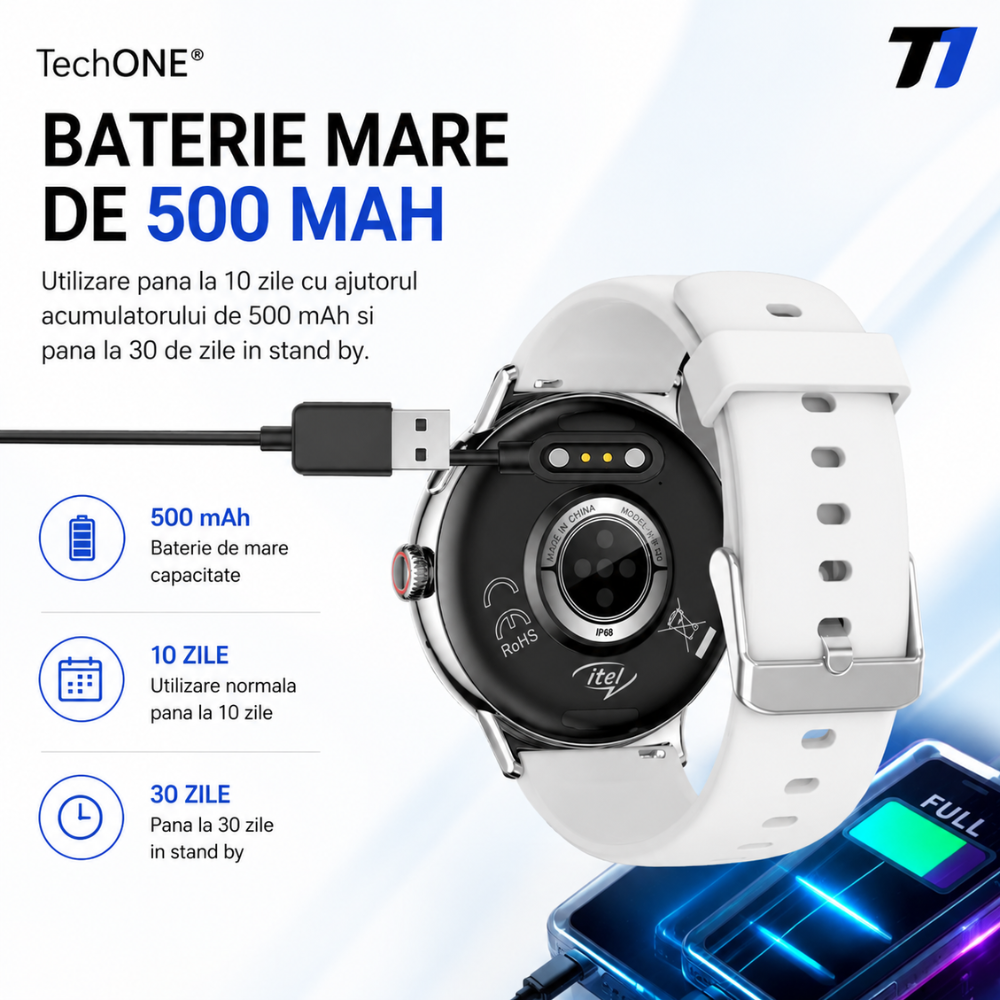 Ceas Smartwatch Barbati TechONE NeoWrist Plus, Negru