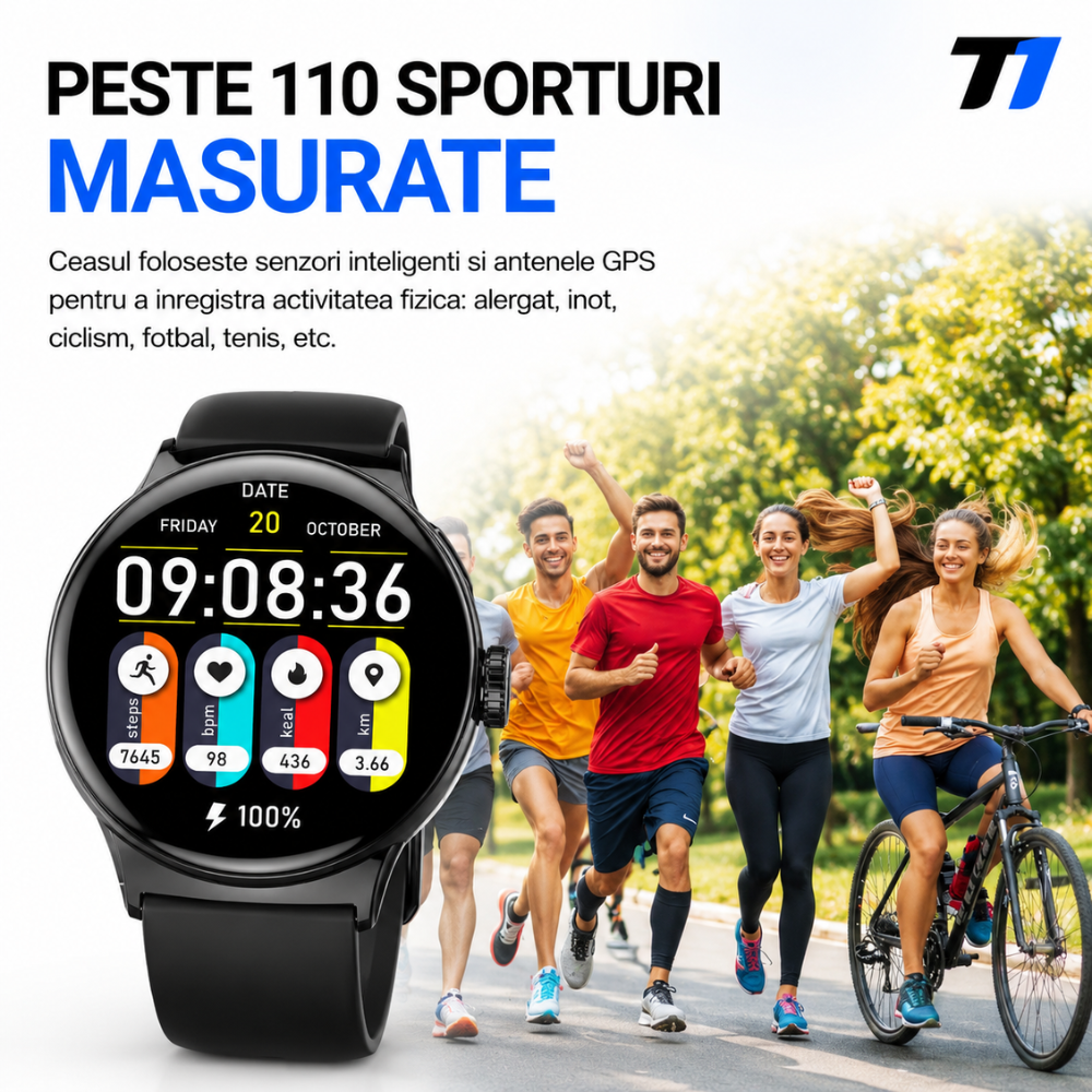 Ceas Smartwatch Barbati TechONE NeoWrist Plus, Negru