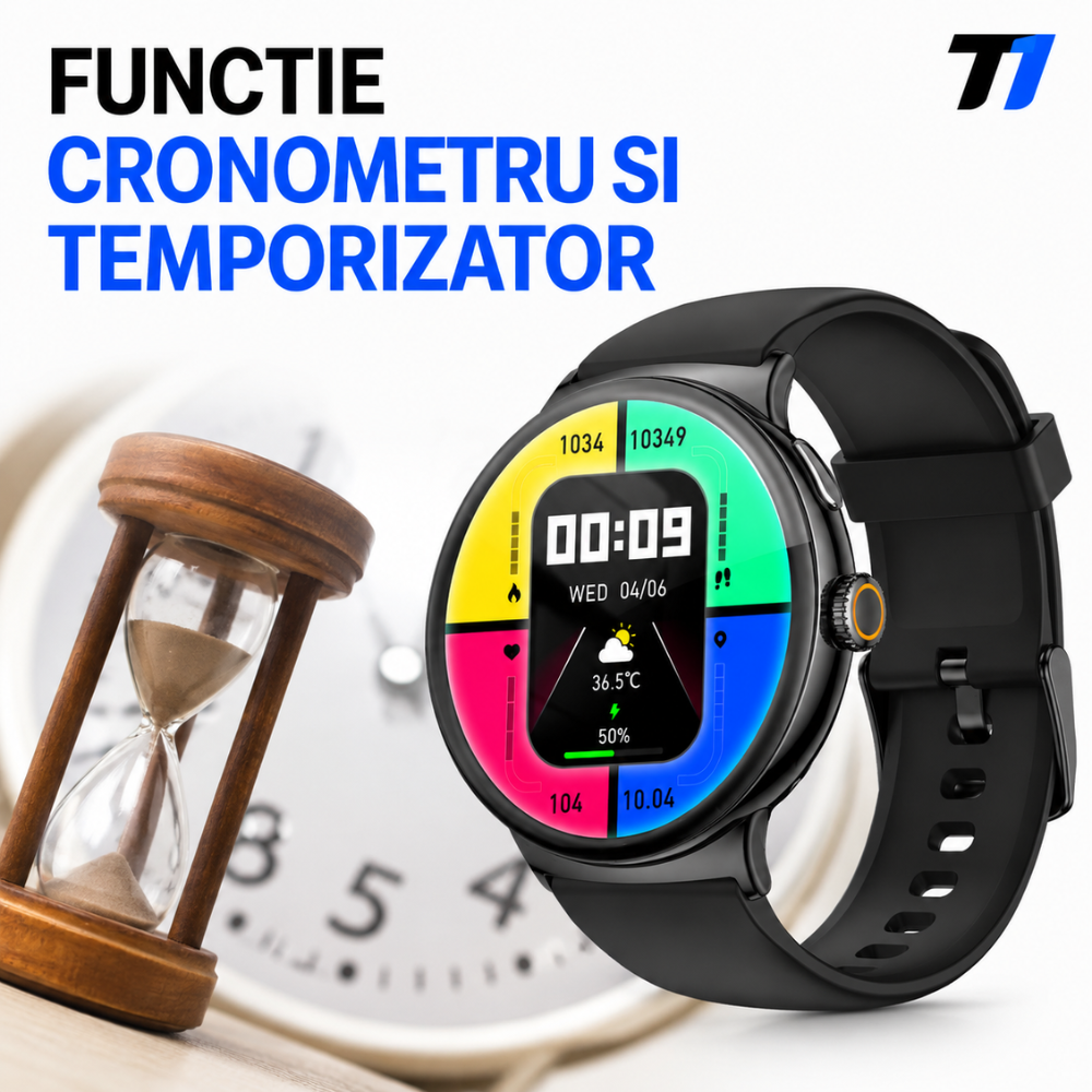 Ceas Smartwatch Barbati TechONE NeoWrist Plus, Negru