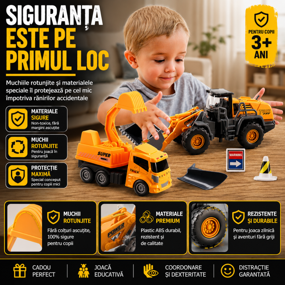 Set De Constructie Copii KidProtect Busy Builders, Galben