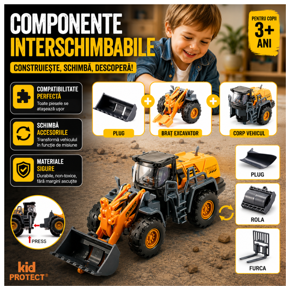 Set De Constructie Copii KidProtect Busy Builders, Galben
