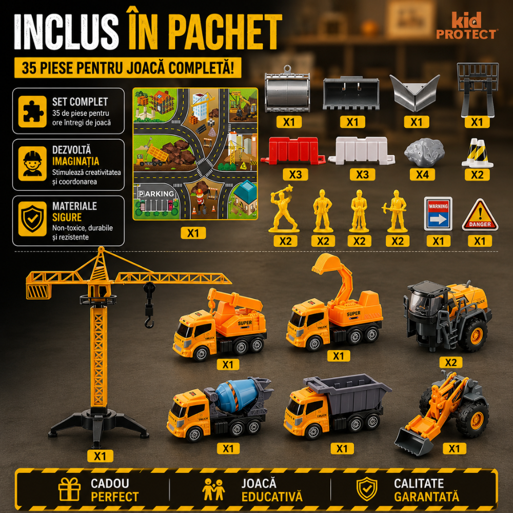 Set De Constructie Copii KidProtect Busy Builders, Galben