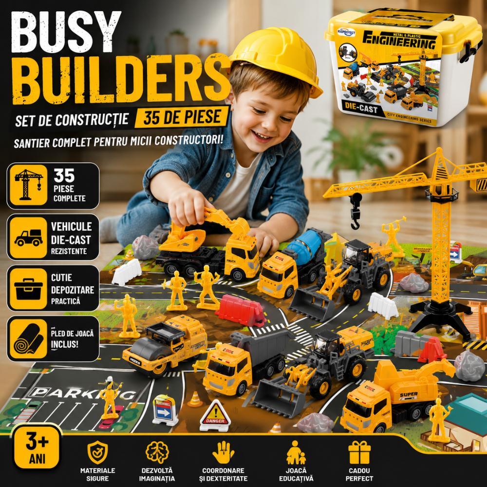 Set De Constructie Copii KidProtect Busy Builders, Galben