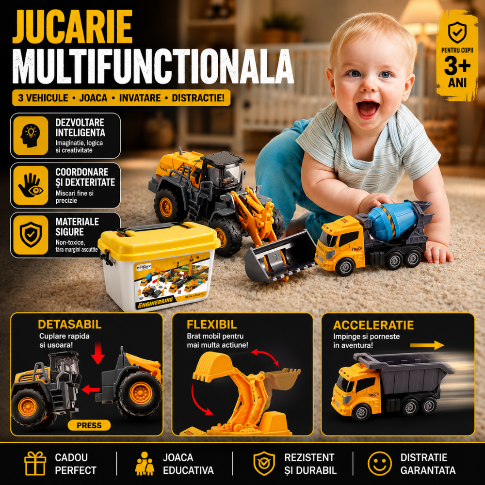 Set De Constructie Copii KidProtect Busy Builders, Galben