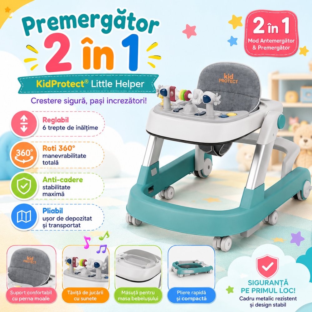 Premergator Copii 2 in 1 Reglabil 6 Trepte KidProtect Little Helper, Verde