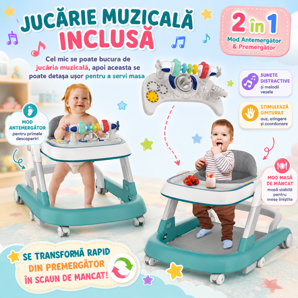Premergator Copii 2 in 1 Reglabil 6 Trepte KidProtect Little Helper, Verde