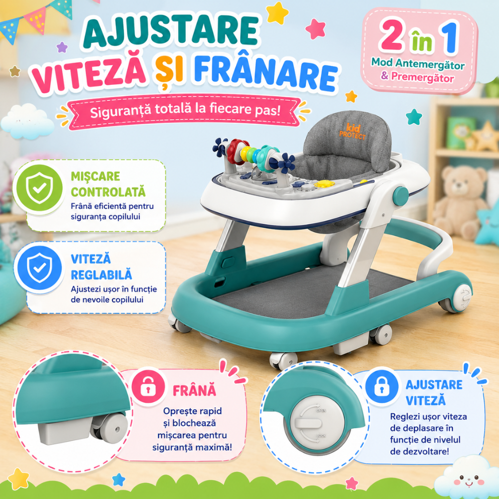 Premergator Copii 2 in 1 Reglabil 6 Trepte KidProtect Little Helper, Verde