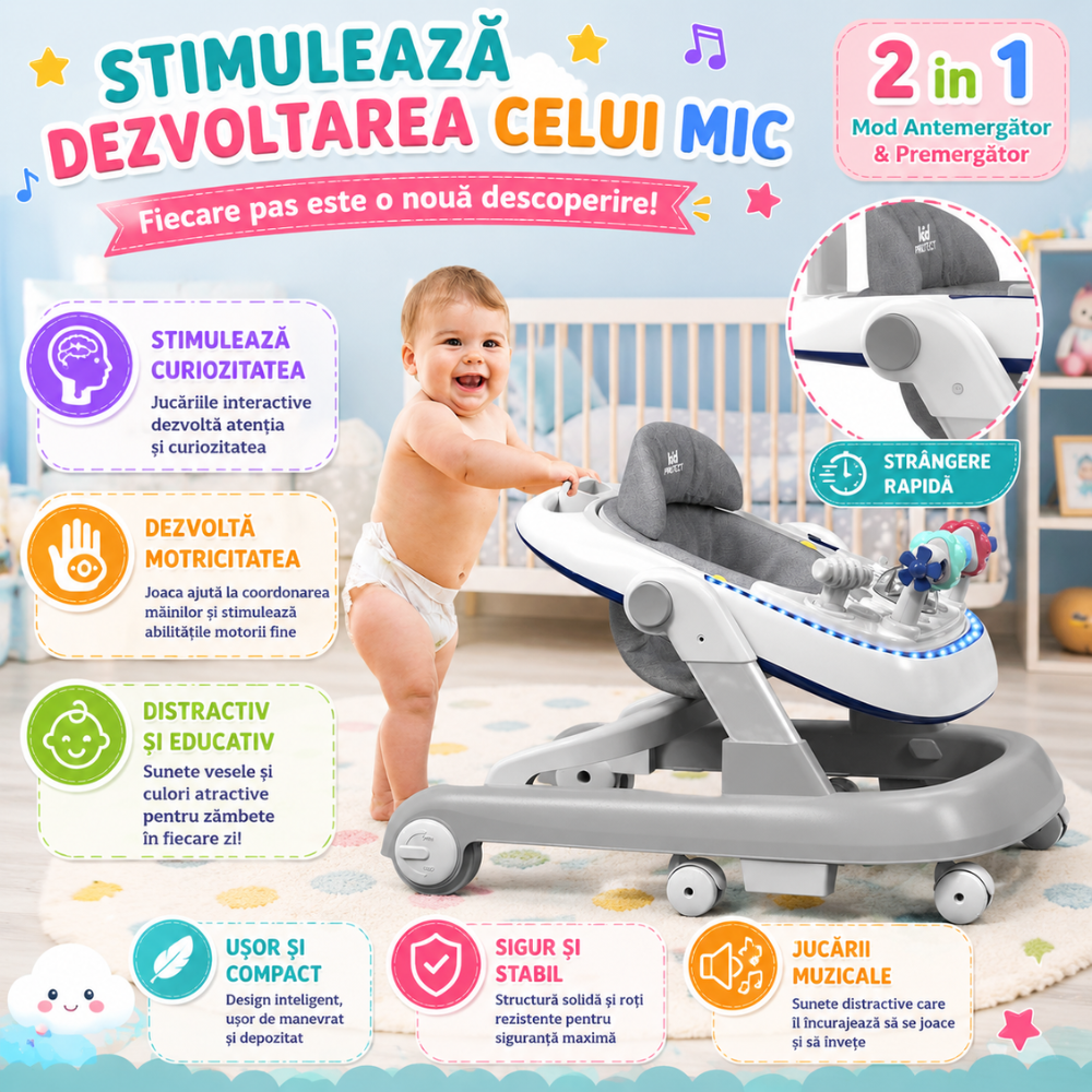 Premergator Copii 2 in 1 Reglabil 6 Trepte KidProtect Little Helper, Verde