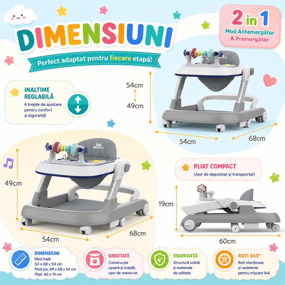 Premergator Copii 2 in 1 Reglabil 6 Trepte KidProtect Little Helper, Verde