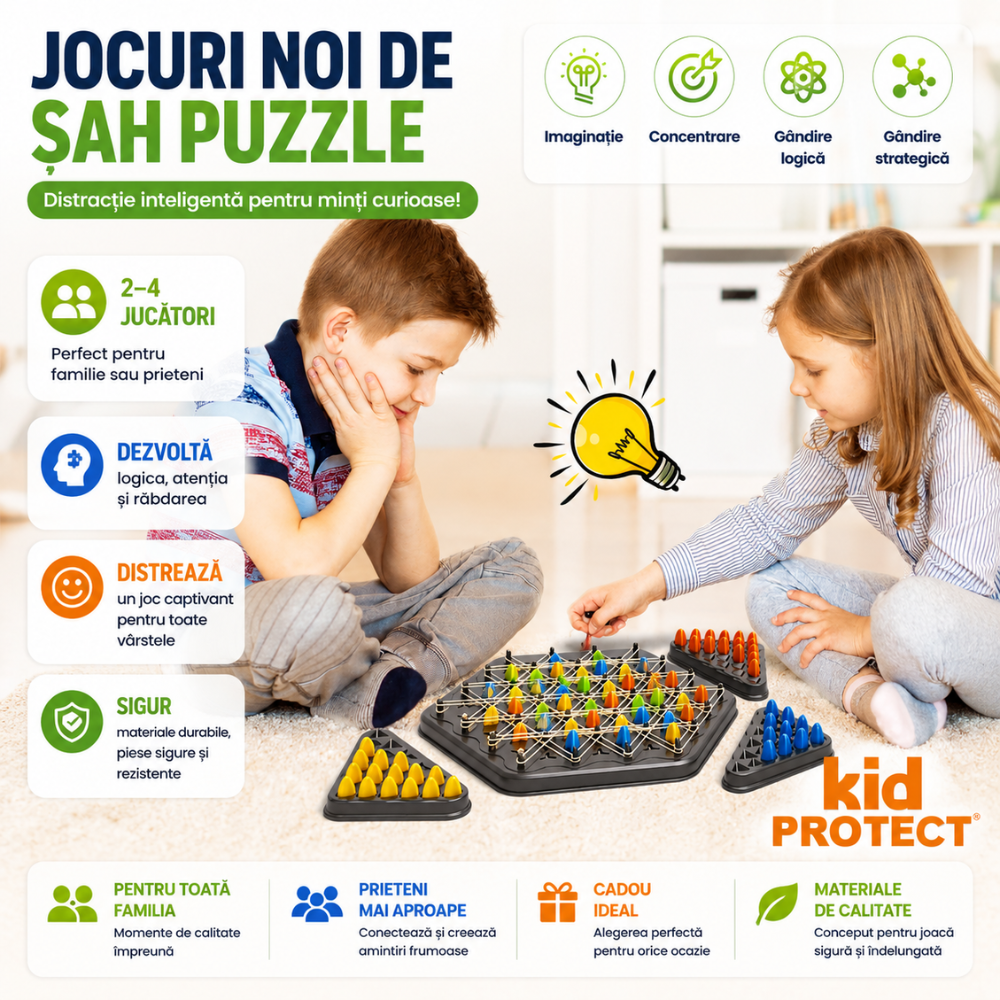 Joc de Masa Tip Sah cu Elastice De Societate KidProtect Geometry War