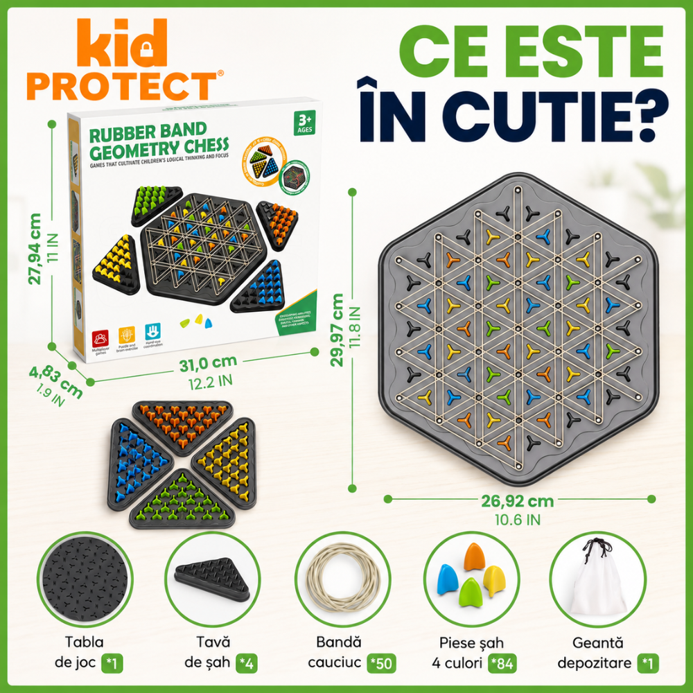 Joc de Masa Tip Sah cu Elastice De Societate KidProtect Geometry War