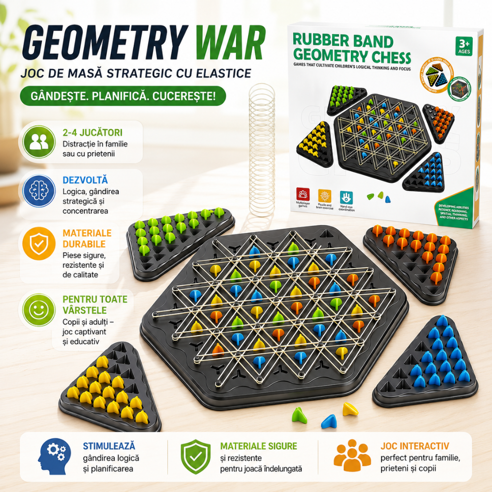 Joc de Masa Tip Sah cu Elastice De Societate KidProtect Geometry War