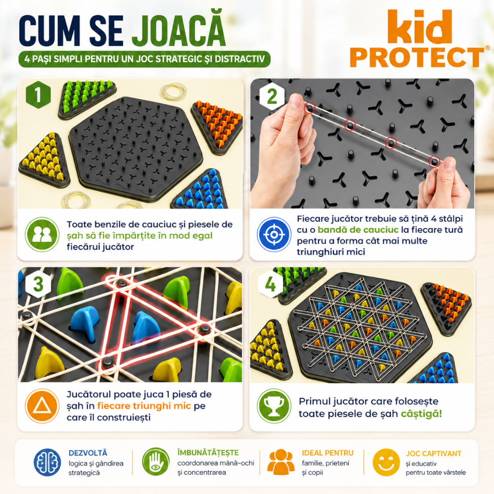 Joc de Masa Tip Sah cu Elastice De Societate KidProtect Geometry War