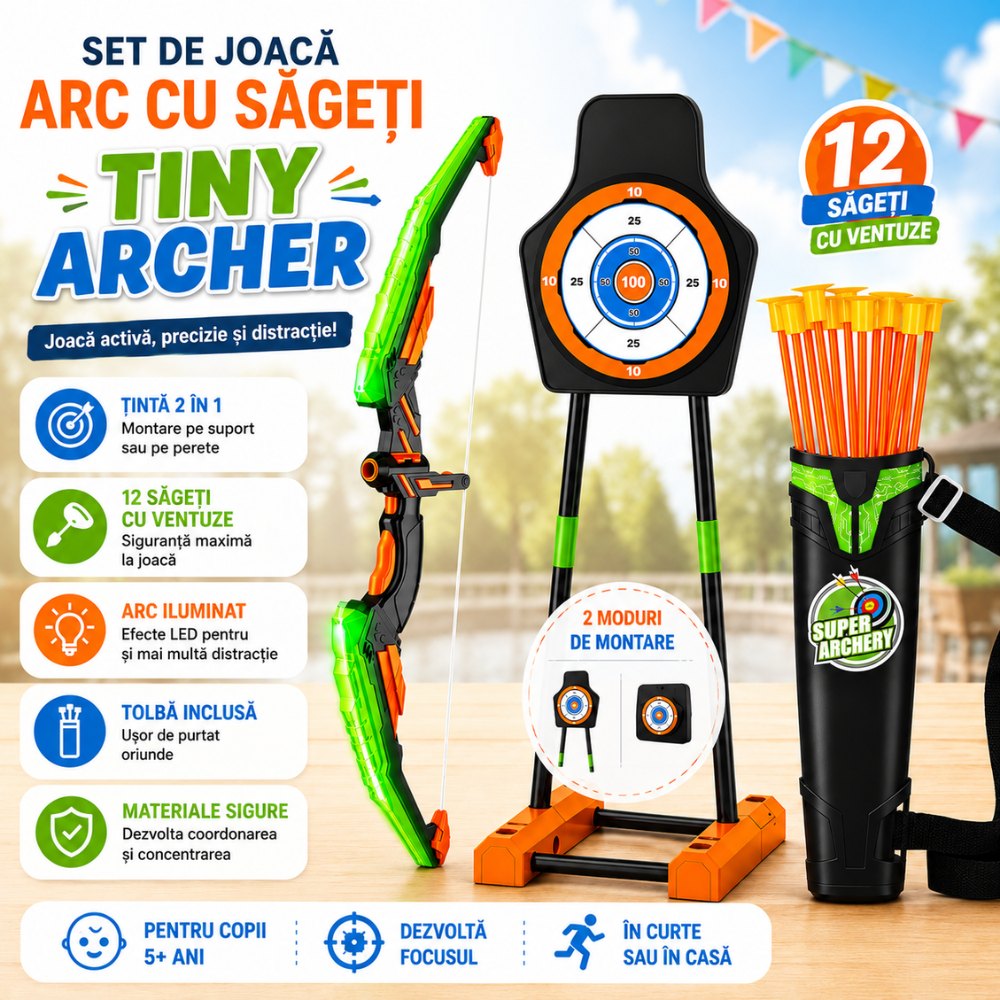 Set De Joaca Arc cu Sageti cu Ventuze KidProtect TinyArcher Pro
